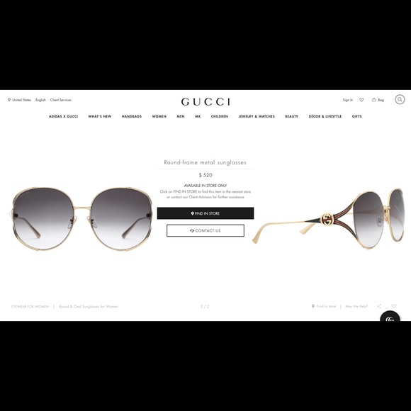 Gucci Round-frame metal sunglasses w/ Grey lens. 100% UVA/UVB protection